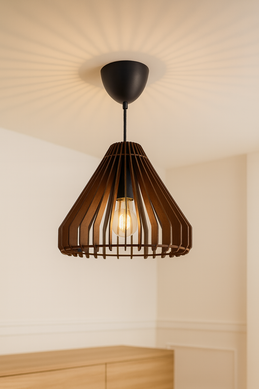 Deckenleuchte Soléa aus Holz, handgefertigt