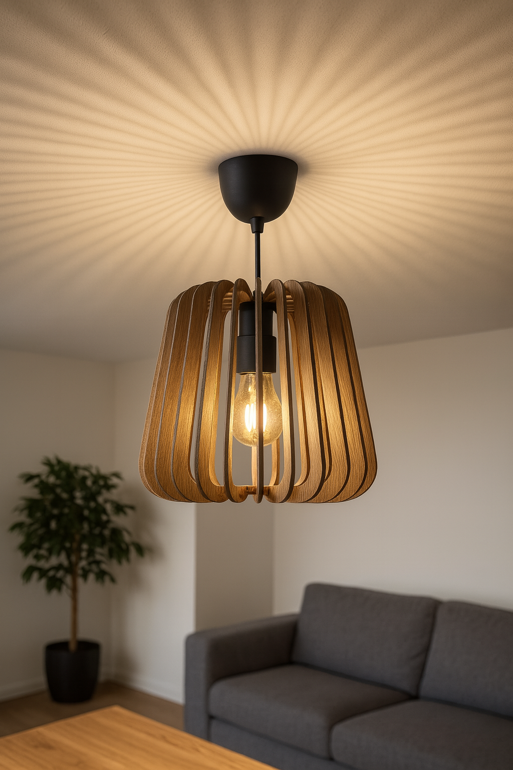 Deckenleuchte Lunara aus Holz, handgefertigt