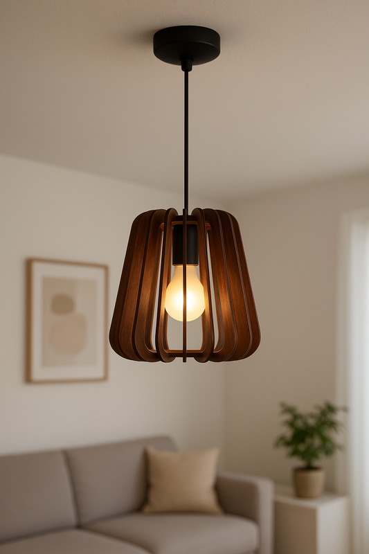 Deckenleuchte Lunara aus Holz, handgefertigt