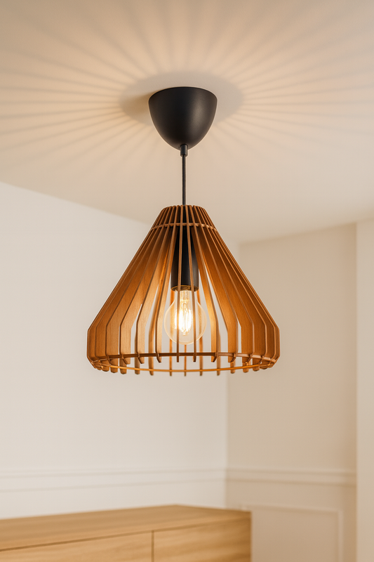 Deckenleuchte Soléa aus Holz, handgefertigt